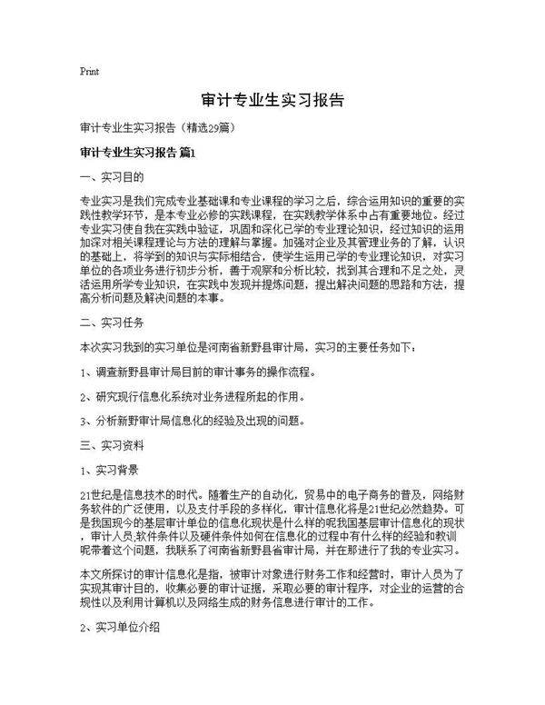 审计专业生实习报告29篇