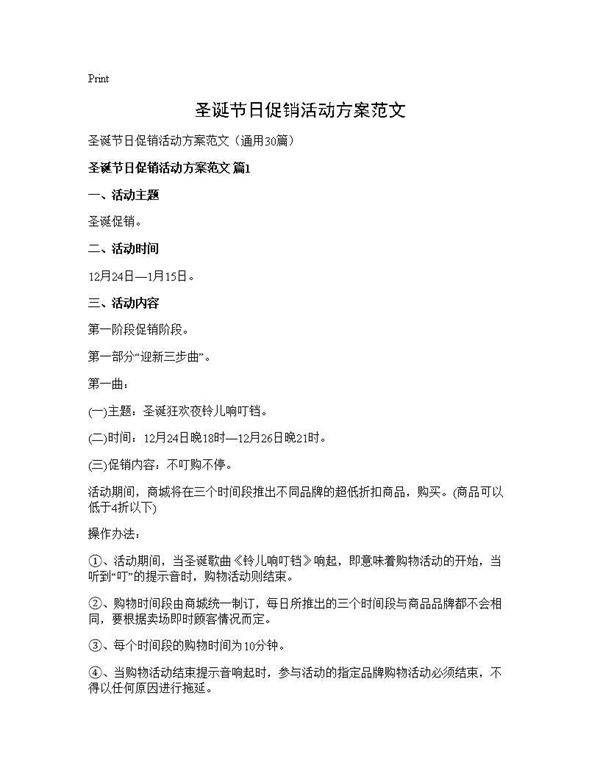 圣诞节日促销活动方案范文30篇