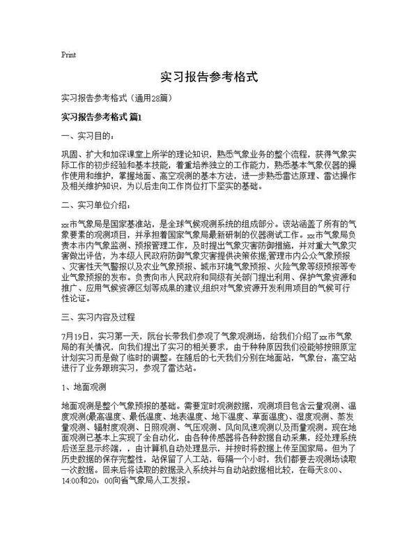 实习报告参考格式28篇