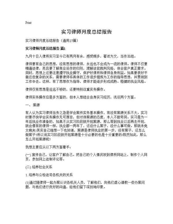 实习律师月度总结报告27篇