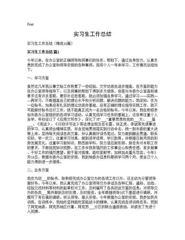 实习生工作总结30篇