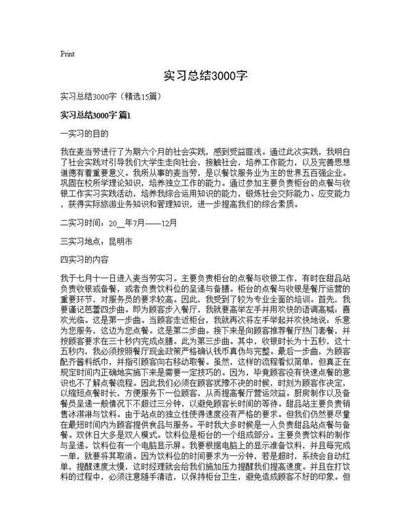 实习总结3000字15篇
