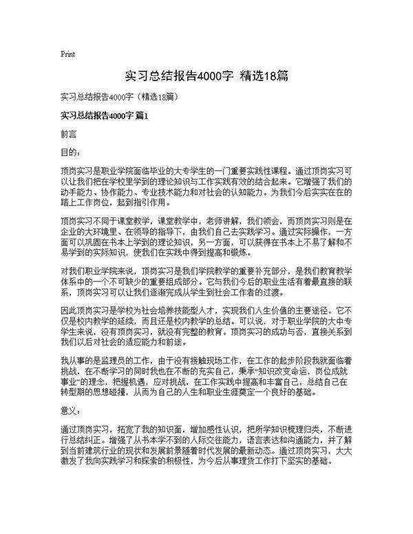 实习总结报告4000字(精选18篇)