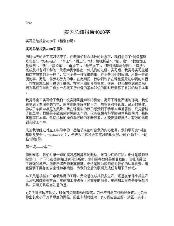 实习总结报告4000字13篇