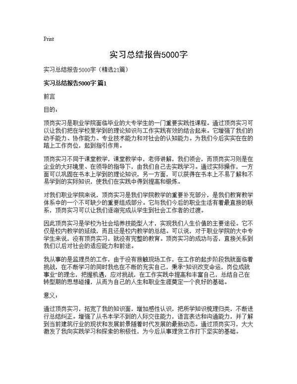 实习总结报告5000字21篇