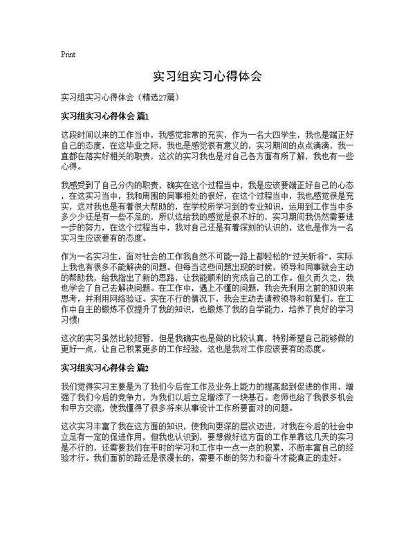 实习组实习心得体会27篇