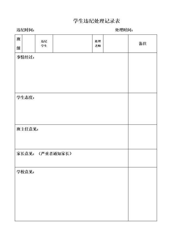 学生违纪处理记录表