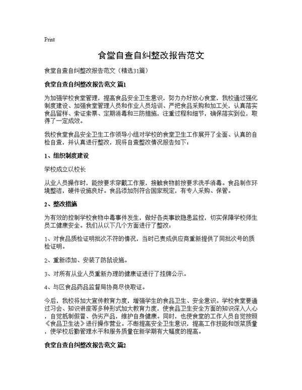 食堂自查自纠整改报告范文31篇