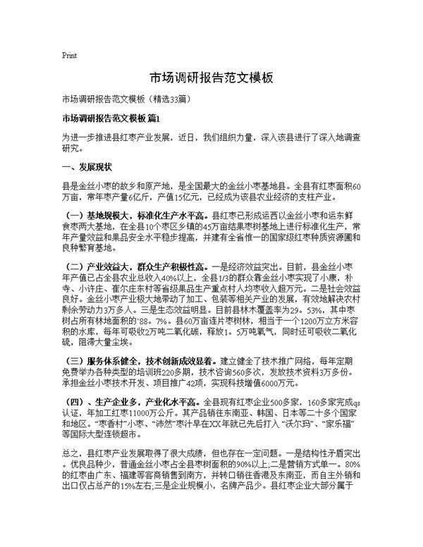 市场调研报告范文模板33篇