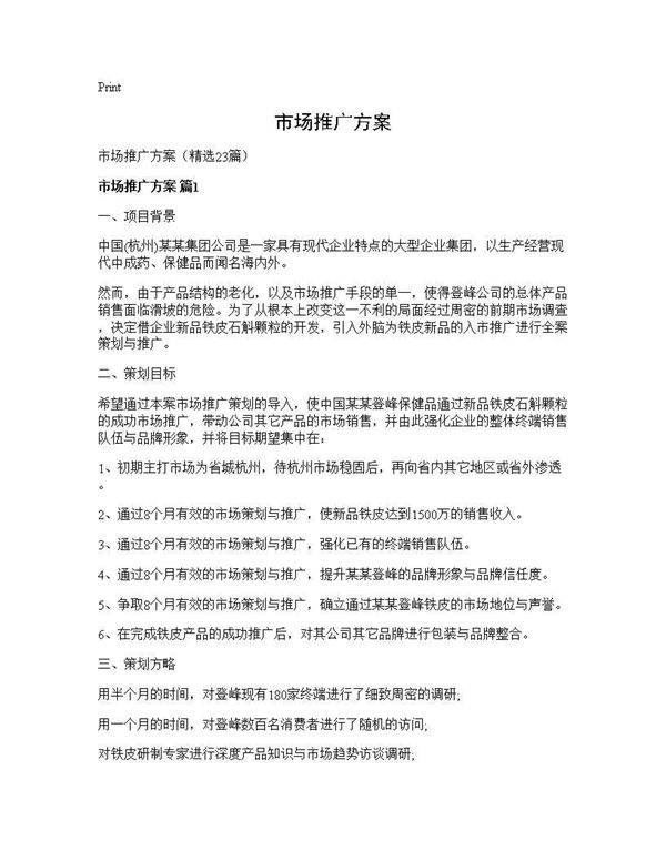 市场推广方案23篇