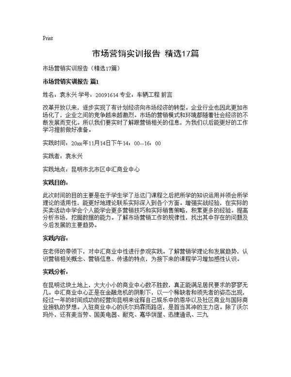 市场营销实训报告(精选17篇)
