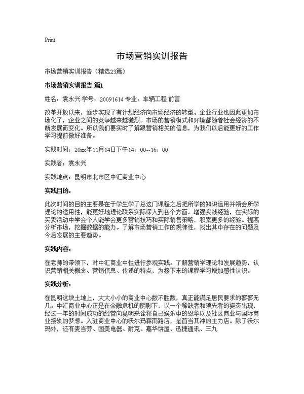 市场营销实训报告23篇