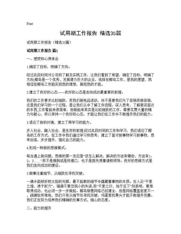 试用期工作报告(精选35篇)