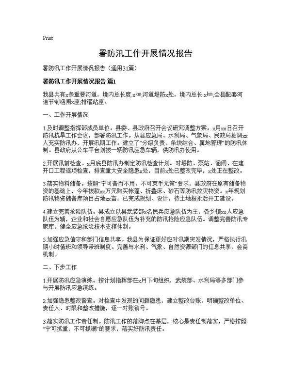署防汛工作开展情况报告31篇