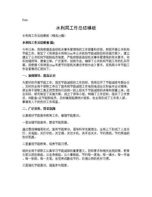 水利局工作总结模板25篇