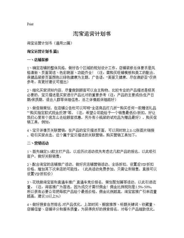 淘宝运营计划书25篇