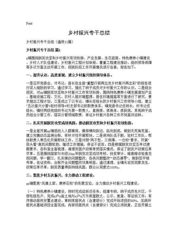 乡村振兴专干总结31篇