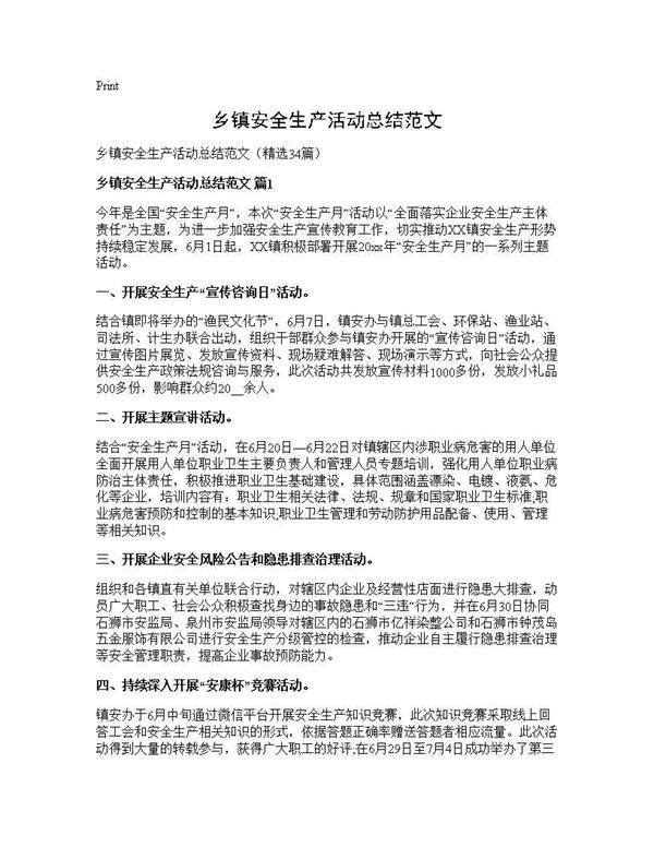 乡镇安全生产活动总结范文34篇