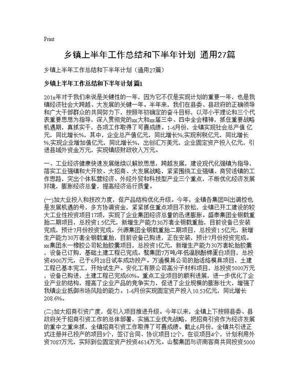 乡镇上半年工作总结和下半年计划(通用27篇)