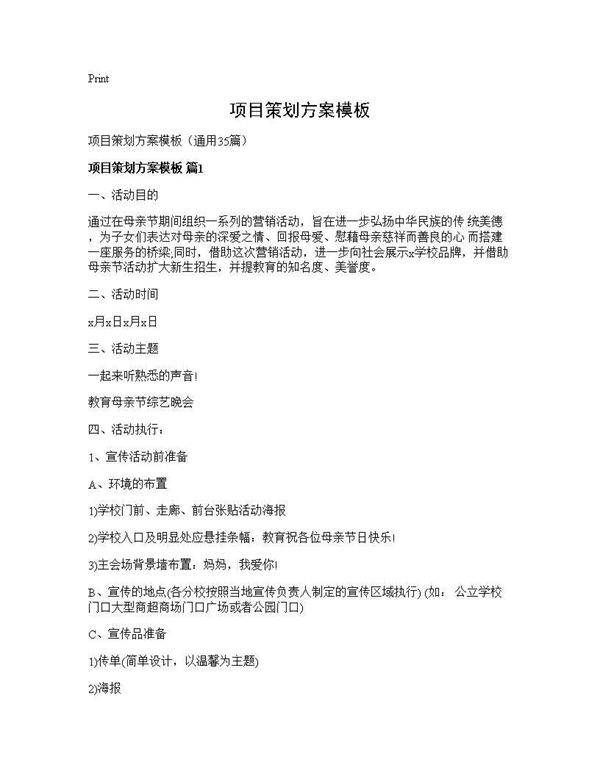 项目策划方案模板35篇