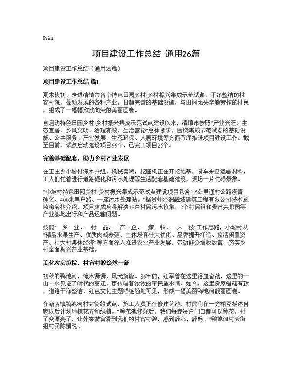 项目建设工作总结(通用26篇)