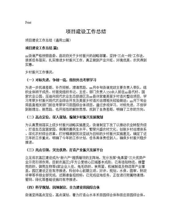 项目建设工作总结22篇