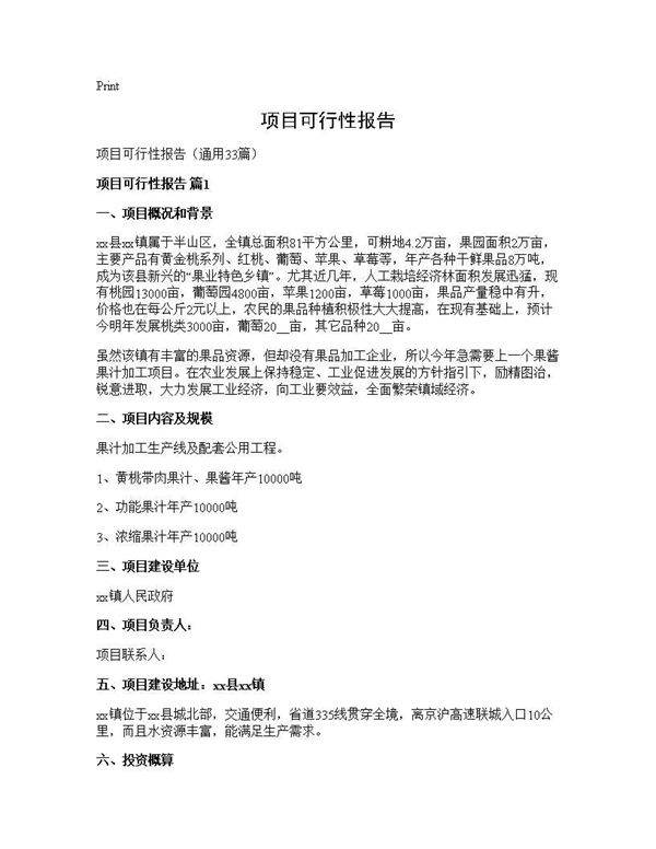 项目可行性报告33篇