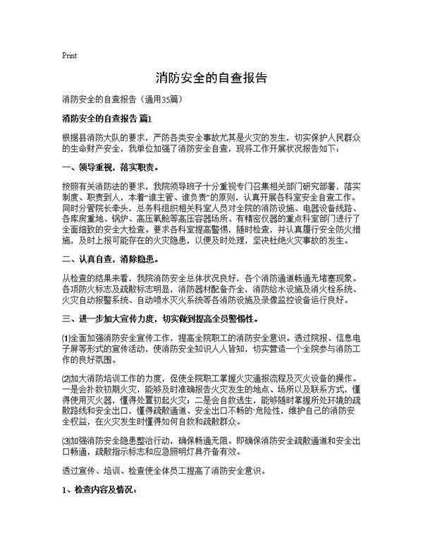 消防安全的自查报告35篇