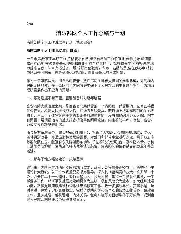 消防部队个人工作总结与计划23篇