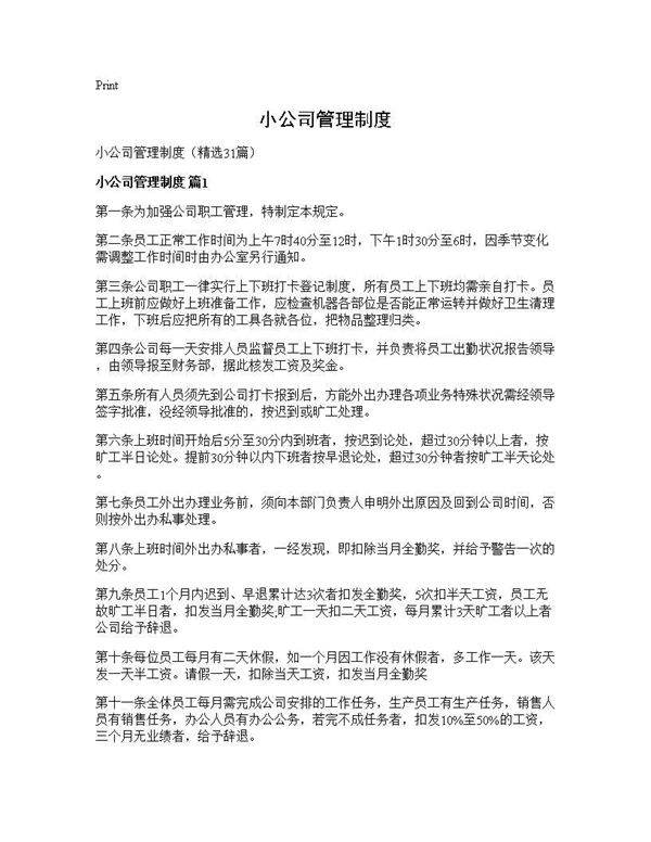 小公司管理制度31篇