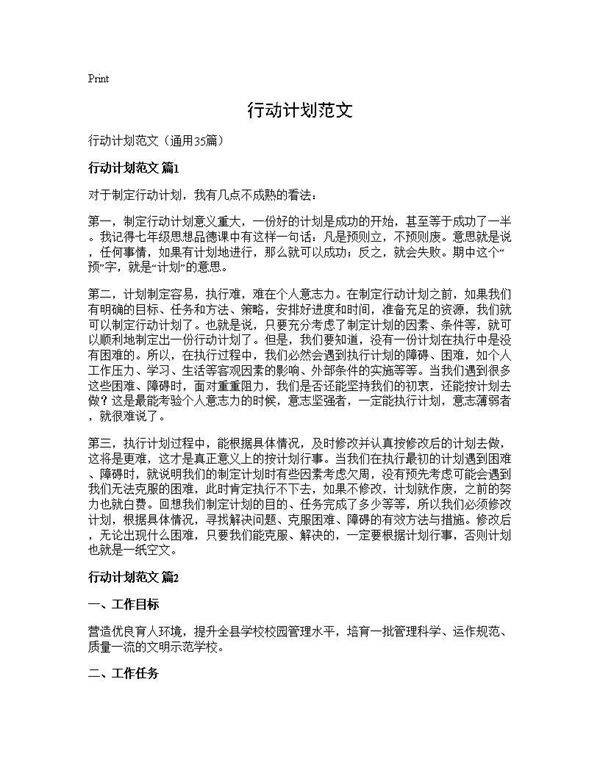 行动计划范文35篇