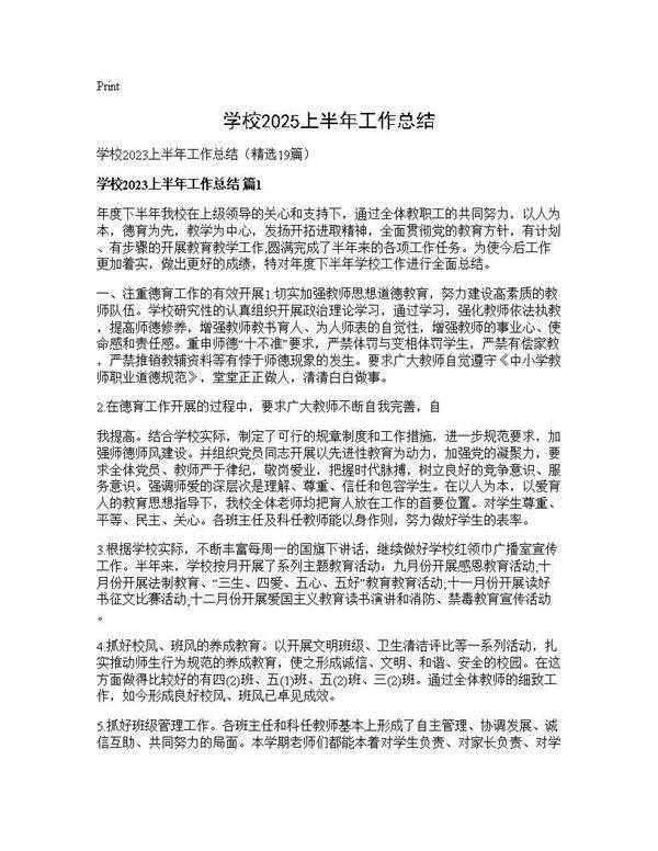 学校2025上半年工作总结19篇
