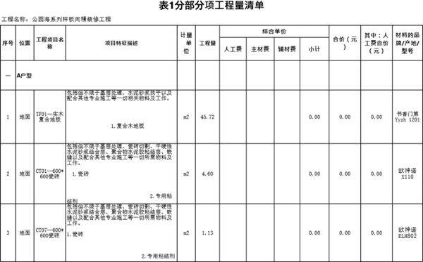 公园海样板间最终版-分包清单