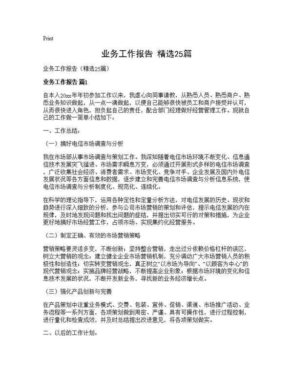 业务工作报告(精选25篇)