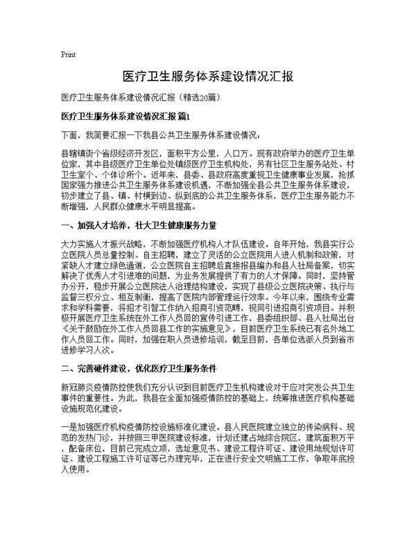 医疗卫生服务体系建设情况汇报20篇