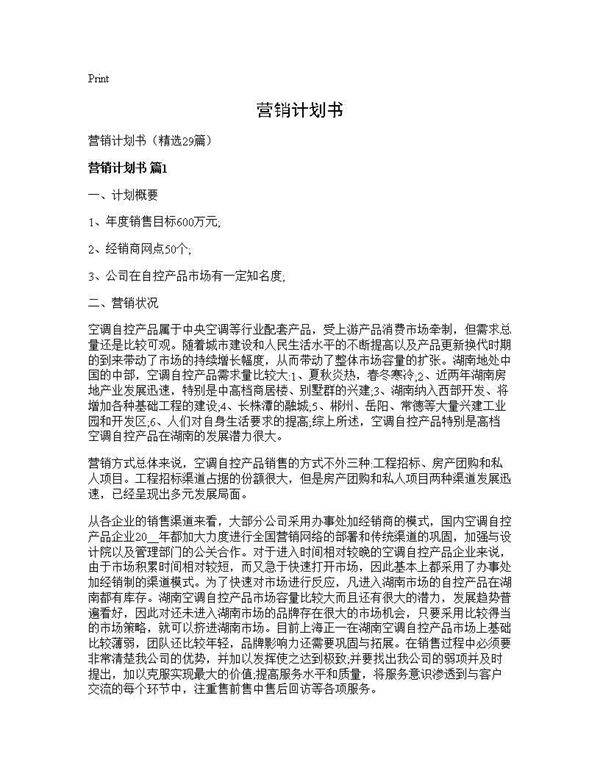 营销计划书29篇