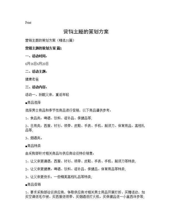 营销主题的策划方案31篇