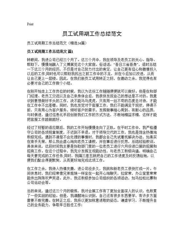 员工试用期工作总结范文34篇
