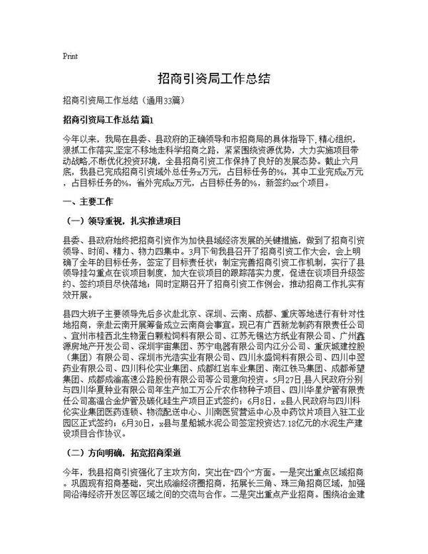 招商引资局工作总结33篇