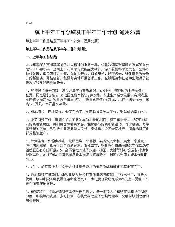镇上半年工作总结及下半年工作计划(通用25篇)