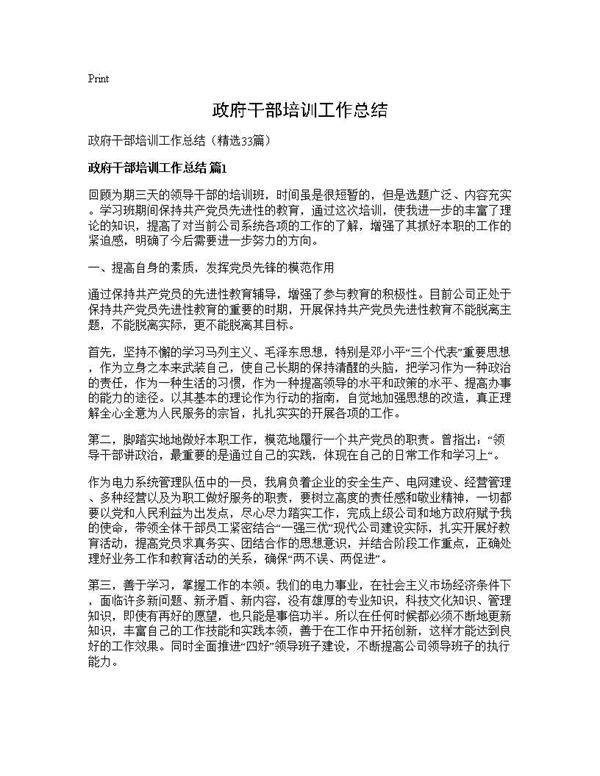 政府干部培训工作总结33篇