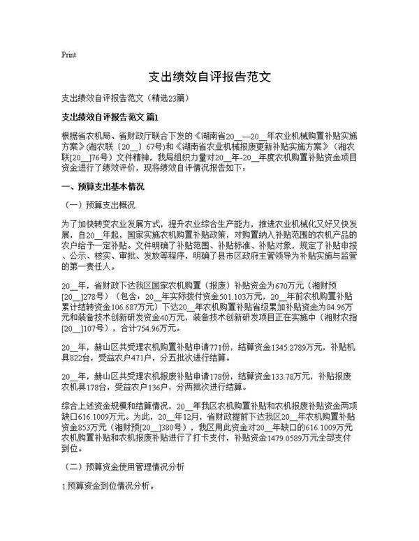 支出绩效自评报告范文23篇