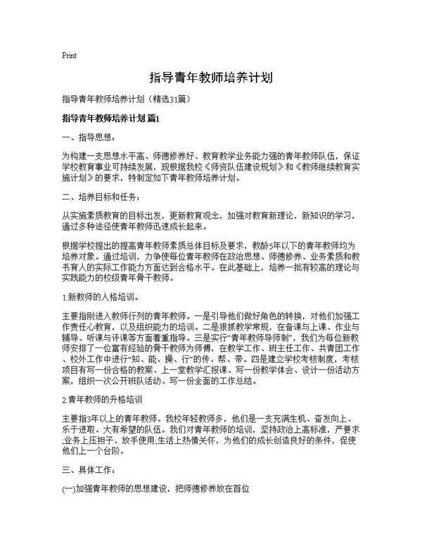 指导青年教师培养计划31篇