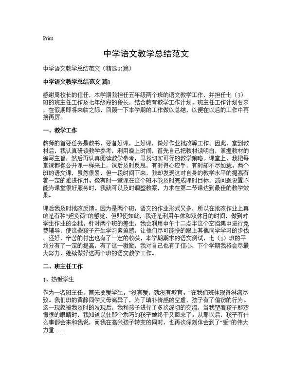 中学语文教学总结范文31篇