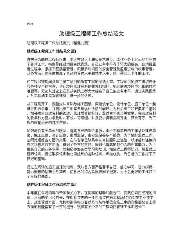助理级工程师工作总结范文35篇