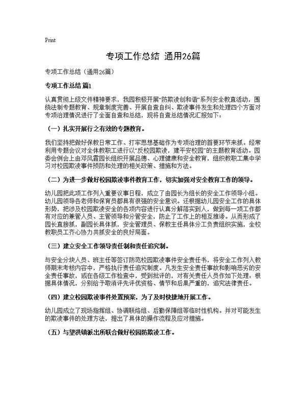 专项工作总结(通用26篇)