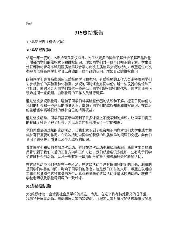 315总结报告35篇