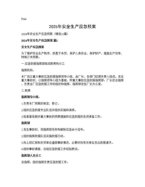 2024年安全生产应急预案31篇