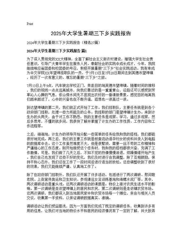 2024年大学生暑期三下乡实践报告27篇