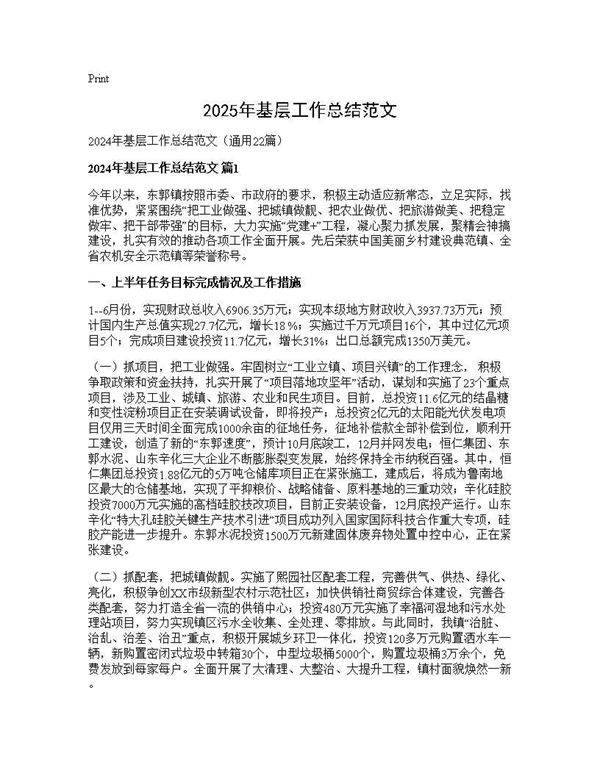 2024年基层工作总结范文22篇